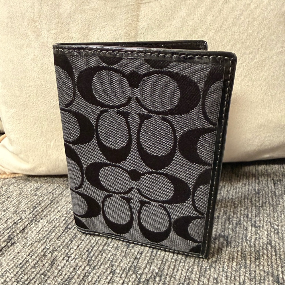 Coach Signature Black and Gray passport Holder